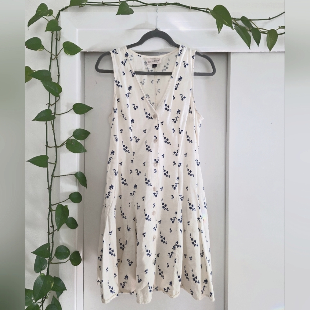 Universal Thread Floral V-Neck Dress - Cream and Blue
